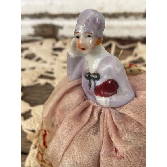 Antique Bathing Beauty Type Pincushion Half Doll Legs Out On A CHair - Picture 4 of 12